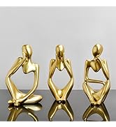 Gold Thinker Statues Home Decor, Set of 3 Pcs White Resin Trendy Abstract Art Sculpture Collectib...