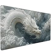 JJWETONG Large Chinese Dragon Mouse Pad, Non-Slip Natural Rubber Desk Mat with Stitched Edges, Wh...