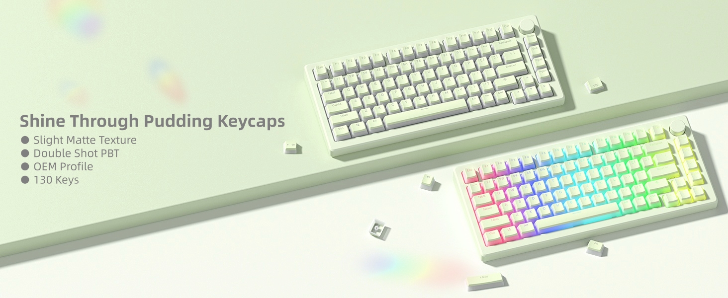 Womier Mechanical Keybaord Keycaps Pudding, PBT Cute Keycaps, Shine Through Key Cap