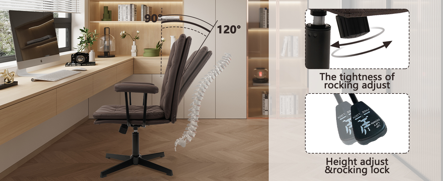 brown adjustable height rocking desk chair with arms