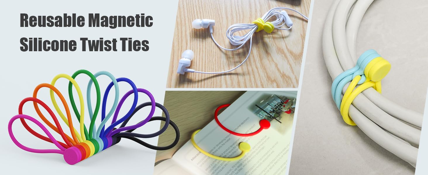 Reusable Silicone Magnetic Cable Ties for Bundling and Organizing