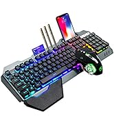Wireless Gaming Keyboard and Mouse,RGB Backlit Rechargeable Keyboard Mouse with 4800mAh Battery M...