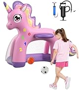 JOSEN Inflatable Toddler Basketball Hoop &amp; Soccer Goal, 2-in-1 Mini Basketball Hoop Indoor Outdoo...
