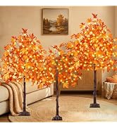 3Pack 4FT 5FT and 6FT 300 LED Artificial Lighted Maple Tree,Timer Function Prelit Fall Decor Mapl...