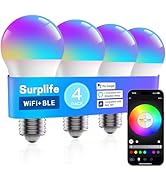 BAOSKOMES Smart Light Bulbs 4 Pack,2.4G HZ Music Sync Color Changing Light Bulb,Compatible with A...
