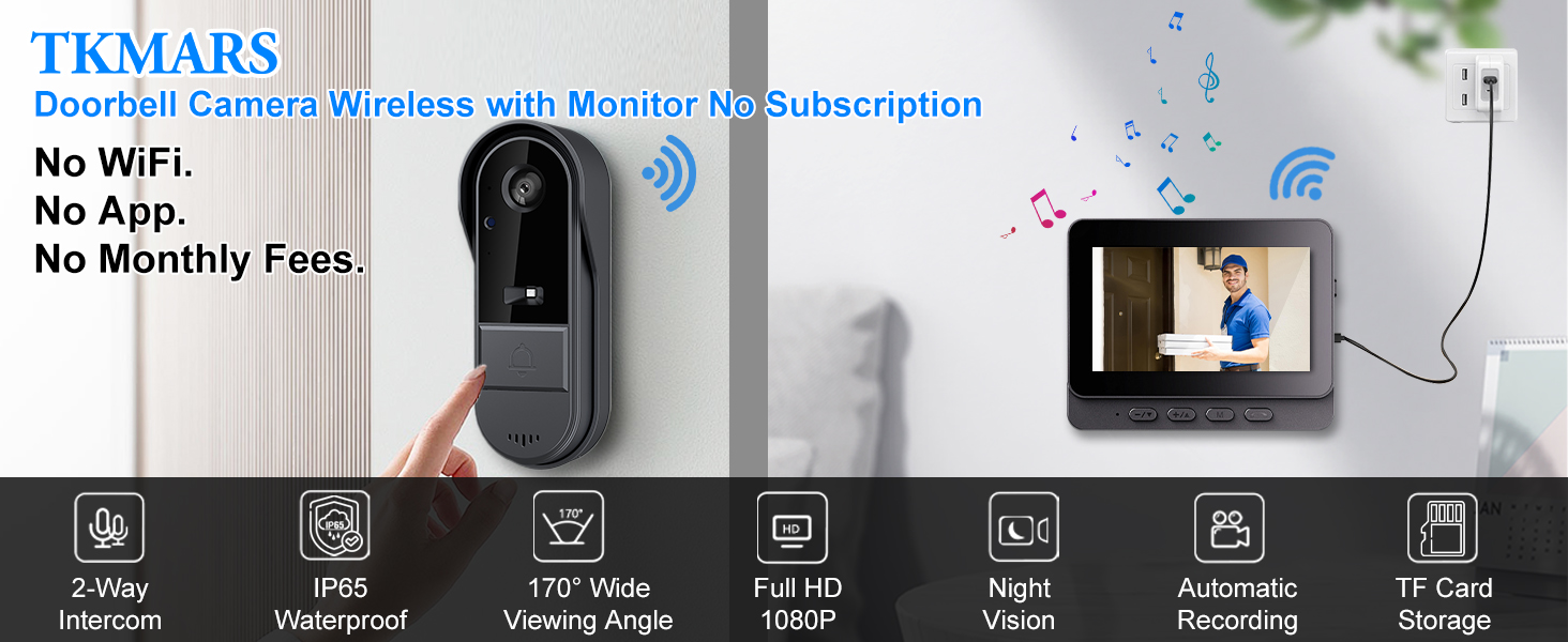 timbre con camara para puerta inalambrico video doorbell wireless no subscription intercom
