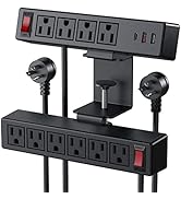 2 in 1 Desktop Edge Power Strip,Removable Clamp Power Outlet Socket Under Desk 6AC Outlests with ...