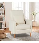 COLAMY Mid-Century Modern Upholstered Accent Chair with Back Pillow &amp; Solid Wood Legs, Fabric Coz...