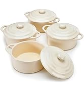 Kook Ceramic Mini Cocotte Set, Small Casserole Dishes with Lids and Handles, Individual Baking Ra...