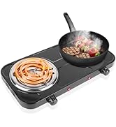 Double Burner Cooktop, 2000W Portable Electric Stove, 5 Level Temperature Control, Easy to Clean,...