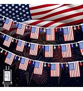 Toodour 4th of July Decoration Lights, 42ft 50LED Red White and Blue Lights, American Flag Lights...