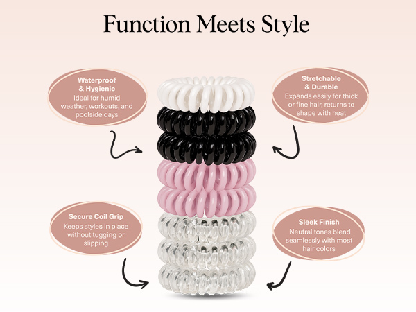 Kitsch Spiral Hair Ties for Women Waterproof Ponytail Holders for Teens
