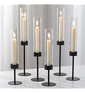 Romadedi Black Candlestick Holders Hurricane - Metal Taper Candle Holder Bulk Tall Windproof Glas...