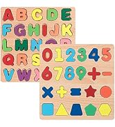 Wooden Puzzles for Toddlers, 2pack Alphabet Shape Puzzles for Kids Wooden Montessori Toddler Alph...