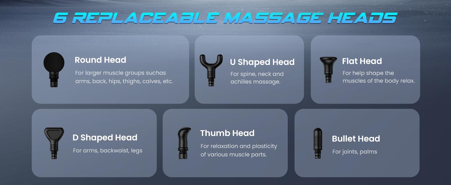 6 REPLACEABLE MASSAGE heads