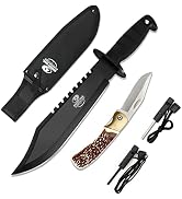 MOSSY OAK 15-inch Survival Bowie Knife &amp; Folding Pocket Knife, Fixed Blade Hunting Knife with She...