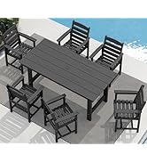 SERWALL 7-Piece Patio Dining Table Sets, Outdoor HDPE Dining Furniture Set with Umbrella Hole Cut...