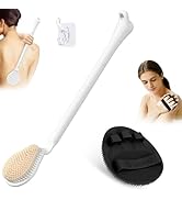 GEENOA Back Scrubber for Shower &amp; Silicone Bath Glove Set, 19’’ Detachable Long Handle Body Scrub...