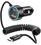 60W Car Charger USB C,toocki 3-Port Cigarette Lighter USB Charger PD &amp; QC3.0 with 30W Type C Coil...
