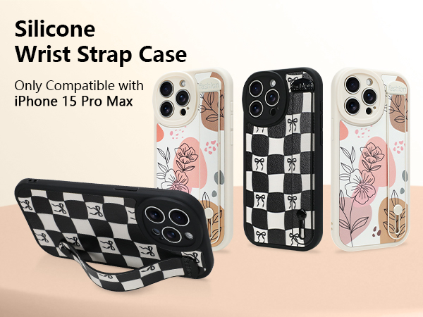 Ctue floral flowers checkered case for iphone with finger hand wrist loop strap