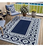 HUGEAR Outdoor Patio Rug 5'x8' Waterproof Outside Area Rugs Blue Reversible Plastic Straw Carpet ...