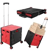 Foldable Shopping Utility Cart Portable Rolling Crate Handcart with 360°Rotate Wheel,Hidden Lid,T...