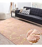 Btargot 5×8ft Pink Gold Marble Area Rug for Living Room, Princess Prince Castle Modern Colorful A...
