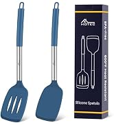 HOTEC Silicone Spatula Set of 2 Heat-Resistant 600°F &amp; BPA-Free Kitchen SaptulaTurner with Stainl...