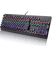 E-YOOSO Wired Mechanical Keyboard with Backlit, Blue Switch, Retro Typewriter Gaming Keyboard, Li...