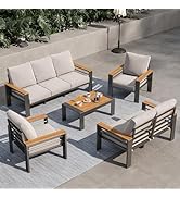 Aluminum Outdoor Patio Furniture Set, 7 Seats Outdoor Sectional with Coffee Table, Patio Conversa...