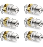 Plustool 6 Pack Privacy Door Knobs Interior, Satin Nickel Doorknob with Lock -ANSI Grade-3 Certif...