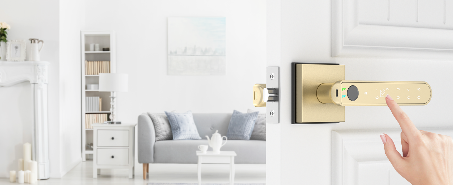 fingerprint door lock gold