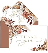 AnyDesign Fall Boho Floral Thank You Cards Bulk 24 Pack Watercolor Flower Greeting Cards with Env...