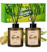 SCENTORINI Citronella Reed Diffuser Set, 10 oz Natural Lemongrass Essential Oil Diffuser with 12 ...