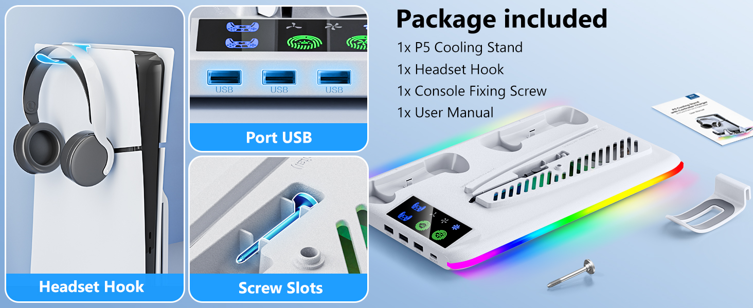 PS5/PS5 Slim Cooling &amp; Charging Station with Cooling Fan,PS5/ PS5 Slim Stand for Disc