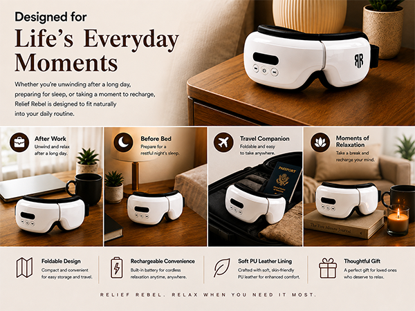 Relief Rebel eye massager for work, bedtime, travel and everyday relaxation