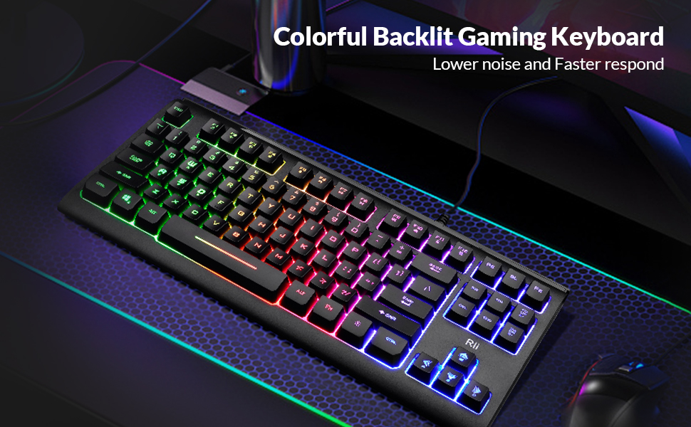 Gaming Keyboard,87-Keys RGB Backlit Compact Keyboard,Silent Computer Keyboard,USB Wired Keyboard