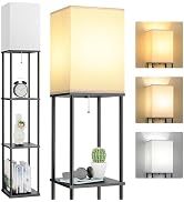 FOLKSMATE Floor Lamp with Shelves, 3-Tier Modern Square Bookshelf Floor Lamp, 3 Color Temperature...