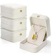 Elsjoy Set of 4 White Pendant Necklace Box, Velvet Necklace Storage Box Faux Leather Jewelry Gift...