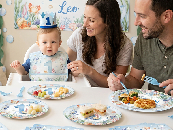 96Pcs 1st Birthday Party Plates Napkins Forks Paper Disposable Tableware Set