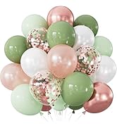 Sage Green and Rose Gold Balloons, 24pcs 12 Inch Sage Green White Metallic Rose Gold Confetti Lat...