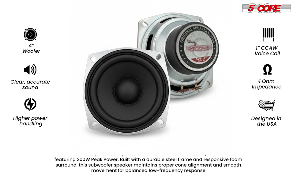 4 inch subwoofer, car subwoofer speaker 4 ohm woofer 20w rms bass speaker 200w peak power
