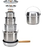 KingCamp Camping Cookware Set 304 Stainless Steel Campfire Cooking Pots Pan and Kettle with Trave...