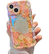 XIZYO Case for iPhone 15, Colorful Retro Oil Painting Flower Cute Floral Aesthetic Curly Wave Fra...