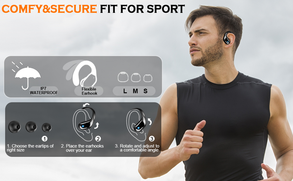 sports earbud Black earbud wireless earbud with earhooks wireless earbud with microphone 