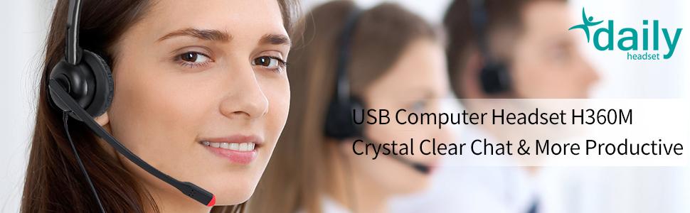 USB headphones with microphone mic pc computer laptop teams zoom headset h360m