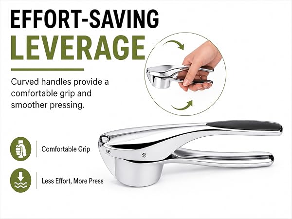 Durable garlic press with soft comfortable handle