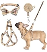BINGPET Dog Harness Collar Leash Set,Adjustable No Pull Escape Proof Small Dog Harness,Classic Pl...