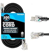 Thonapa 12/3 Black Oil Resistant Extension Cord 100 ft, SJTOW 12 Gauge Heavy Duty Extension Cord ...