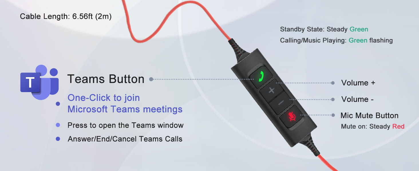 professional headset with Teams Call Button, Volume and Mute control